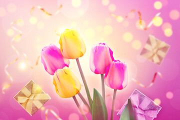 Beautiful tulips. Spring nature background for web banner and card design.