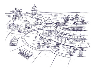 drawing of the resort vector for card illustration decoration