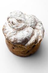 Easter cake with raisins on a white background