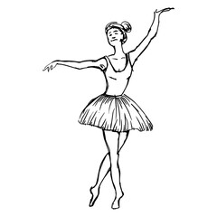 the ballerina is drawn with a black line. Minimalistic outline drawing. Vector illustration © Ihor