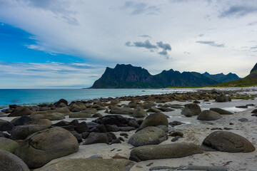 Shoreline of Uttakleiv Beach in the Lofoten  Islands, Norway