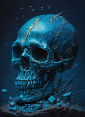 painting of a skull on a blue background, fantasy abstract art illustration 