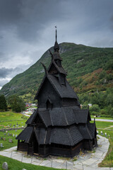 Fototapeta na wymiar The ancient wooden church of Borgund, Norway