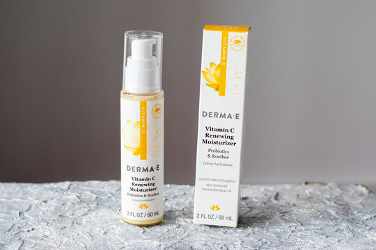 IRPEN, UKRAINE, JANUARY 20 20222, DERMA E Vitamin C Serum with Hyaluronic Acid, Illustrative Editorial.