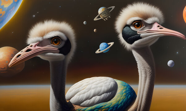 The bird is not an ordinary alien species created with the help of artificial intelligence, Technology of our future in outer space. Generative AI.