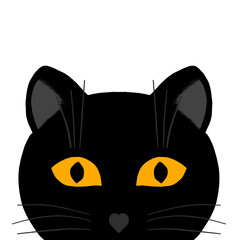 A cute black cat looks out. Hand illustration. Children's print for clothing, posters, etc.