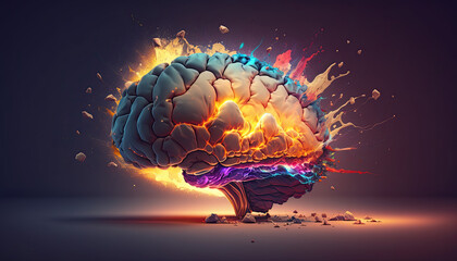 Colorful Human Brain Explodes with Knowledge and Ideas Created Using Generative Ai