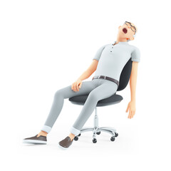 3d senior man sleeping in office chair