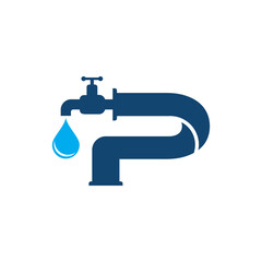 Plumbing water with initial letter P logo design template illustration