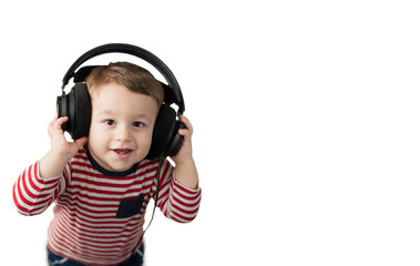 Toddler wearing professional studio headphones