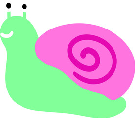 Green and pink cute snail
