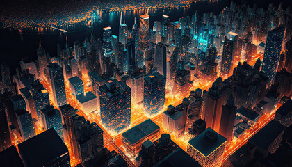 A Breathtaking Aerial View of the City Skyline Created Using Generative Ai
