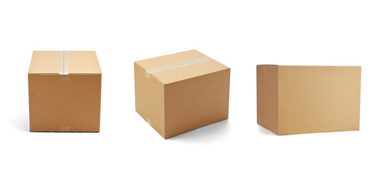 box package delivery cardboard carton packaging isolated shipping gift container brown send transport moving house relocation collection group