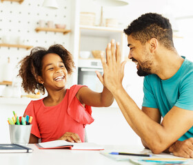 homework teaching girl high five education father children daughter familiy childhood success child...