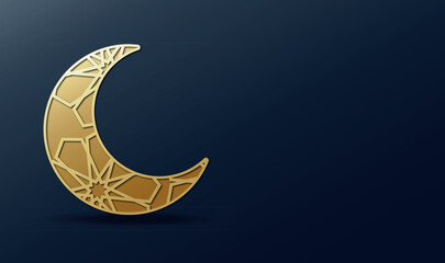 Plakat gold moon islamic ornament pattern dark blue background