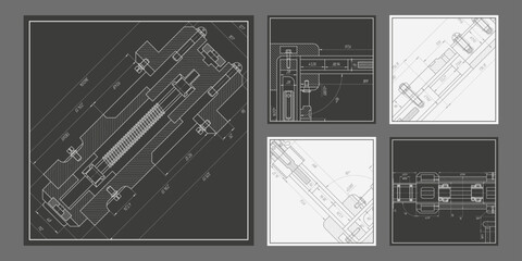 Engineering education.Mechanical drawing.Set of templates for brochures.Vector illustration.