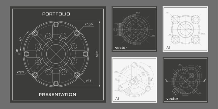 Mechanical Engineering drawing.Set of templates for brochures.Vector illustration.
