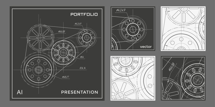 Gear background.Engineering education.Set of templates for brochures.Vector illustration.