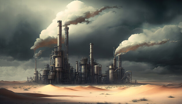 Oil and Gas Plant in Desert sand, Engineering petroleum Production in Extreme Conditions