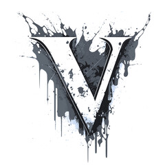 Letter V, Vintage Logo Icon in 3D, Paint and Brush Texture,Dirty Splat and Spray Texture,Metallic Drip in Modern Blue Texture
