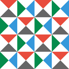Geometric pattern, red, white, green and gray color triangle tiled pattern, seamless repeating beautiful background.
