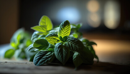 Bundle of Fresh Mint Leaves for Cold and Refreshing Cocktails (created with Generative AI)