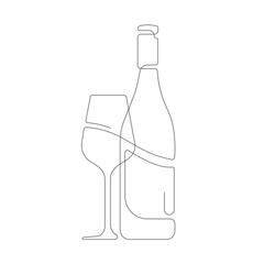 Wine bottle .Alcoholic drink drawing.line art.Vector illustration .	