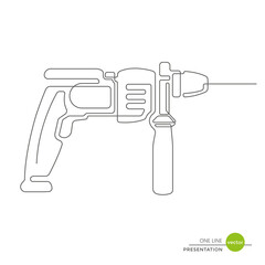 Drill .Locksmith tool for work.One line drawing.Vector illustration.