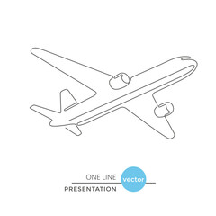 Flying plane.Airplane Vector .Continuous line drawing.Air flights.Vacation banner.