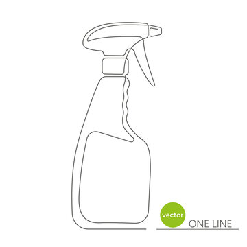 Spray bottle .Home chemistry. Pulverizer drawing.Continuous line drawing.Vector illustration .	