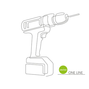 Electric hand drill .Electric tool for work.Continuous line drawing.Vector illustration.	