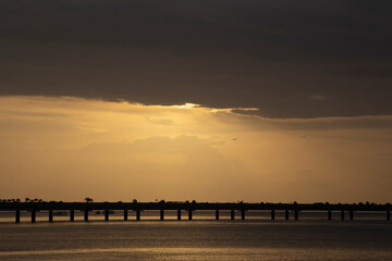 Sunrise over marine stretch on the Cinta Costera Coastal Beltway Panama City