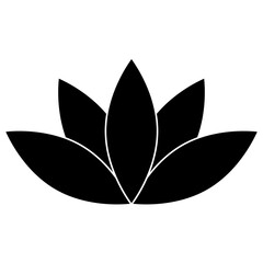 Lotus flower icon, flat style black color vector symbol object. five petals floral label, yoga, wellness industry, meditation logo. Isolated on white background.