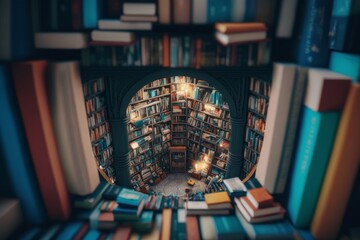 Whimsical Bookstore: Where Books come Alive with Unreal Engine 5 and Hyper-Detailed Attention to Detail, explore the Ultra-Wide Angle and Depth of Field! , Generative ai