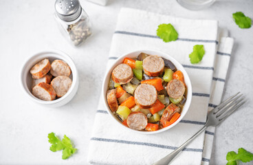 Italian sausages with prepared vegetables