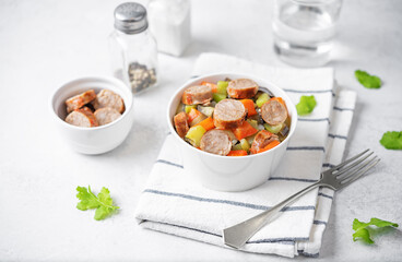 Italian sausages with prepared vegetables