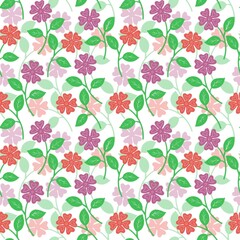 Seamless pattern of orange and purple flowers 