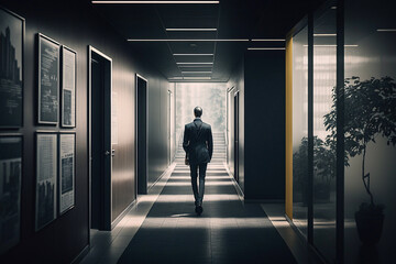 Fototapeta na wymiar Rear view of a business executive staring out of a bright window. Generative AI