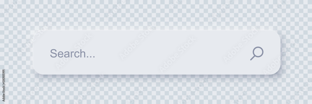 Poster Search bar form template of neomorphic interface. Neomorphism design element, UI component. Vector layout illustration isolated object for website, interface, social media on transparent background