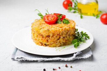 Rice with Cabbage and Ground Meat on a Plate, Lazy Unstuffed Cabbage Rolls