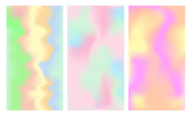 Naklejka na ściany i meble Set with a contrasting blurred background. Pastel tones. Salad, blue, pink and yellow. Suitable as a template for social media and other graphic designs. Gradient.