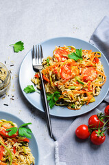 Wild Rice Mix with Vegetable Noodles on Bright Background