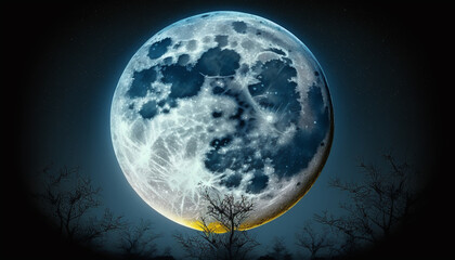 full moon on a deep blue sky - Generative AI