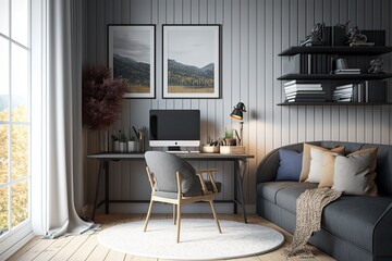 Scandinavian Home Office Decor. Photo generative AI