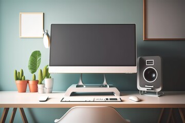 Office PC with White Blank Screen. Photo generative AI