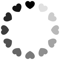 Progress circle with twelve black, gray color hearts, love loading, concept idea for mobile apps, web sites, games, romance, valentine's day flat style vector design illustration isolated on white.