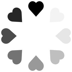 Progress circle with eight black and gray color hearts, love loading, concept idea for mobile apps, web sites, games, romance, valentine's day flat style vector design illustration isolated on white.