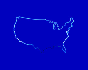 Vector isolated illustration of a map of the United States of America with a neon effect.