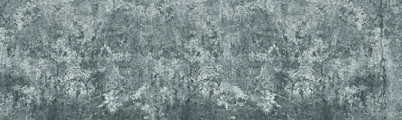Cracked concrete wall panoramic texture. Old weathered cement construction. Grunge light background