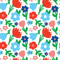 Summer wildflowers. Cute seamless pattern. Vector